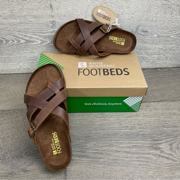 White Mountain Womens Hobo Leather Slip on Footbed Sandals. NIB Size 7 - Picture 2 of 13